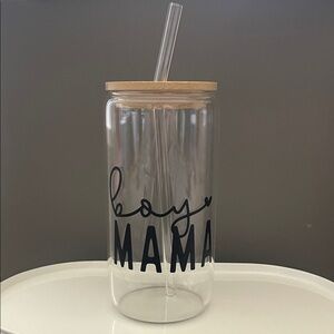 Boy Mama Glass Tumbler with Straw